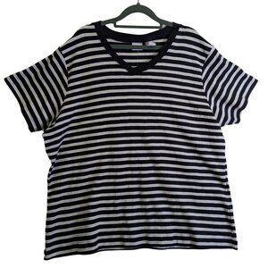 CHEROKEE Black STRIPED V-NECK PULLOVER TOP SHIRT PLUS SIZE 22W/24W NEW